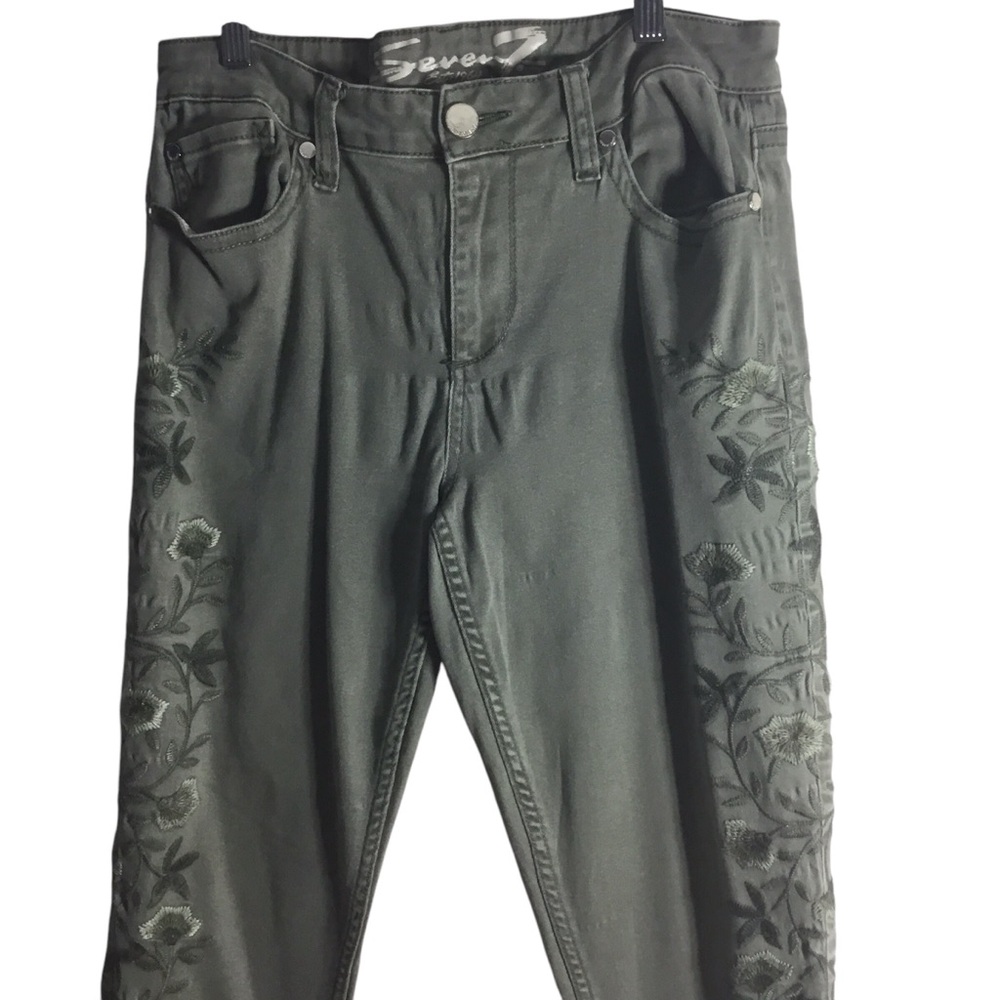 Seven7 Embroidered Skinny Jeans Olive Green Floral High Rise Women’s Size 12 - Picture 3 of 9